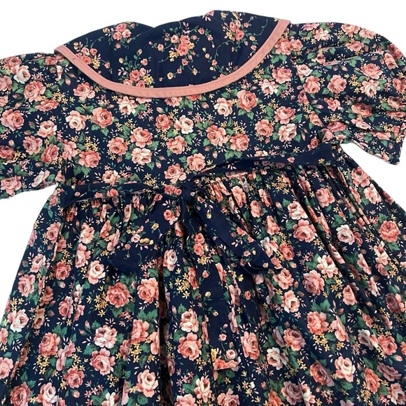 Vtintage 90s Simi Floral Cotton Dress Size 6 Girls Long Sleeve Peter Pan Collar - Picture 6 of 8